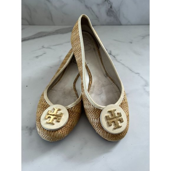 TORY BURCH Raffie Cream Ballet Flats Sz 8 - Picture 1 of 7